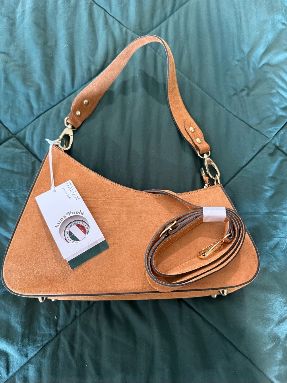 Anna Paola Tan Suede Shoulder Bag with Removable Strap